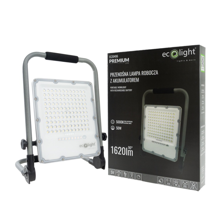 Naświetlacz przenośny LED 50W 5000K 1620lm IP65 90° EC20496 ECOlight z akumulatorem
