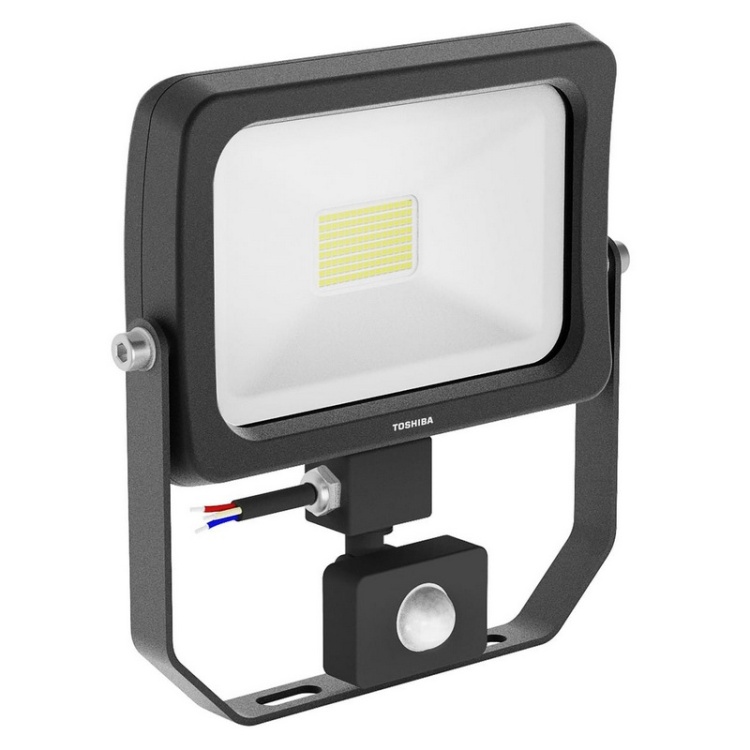 Naświetlacz LED TOSHIBA 50W 4000K 5000lm IP65 IK05 z czujnikiem ruchu PIR – metalowa obudowa, regulowany kąt świecenia