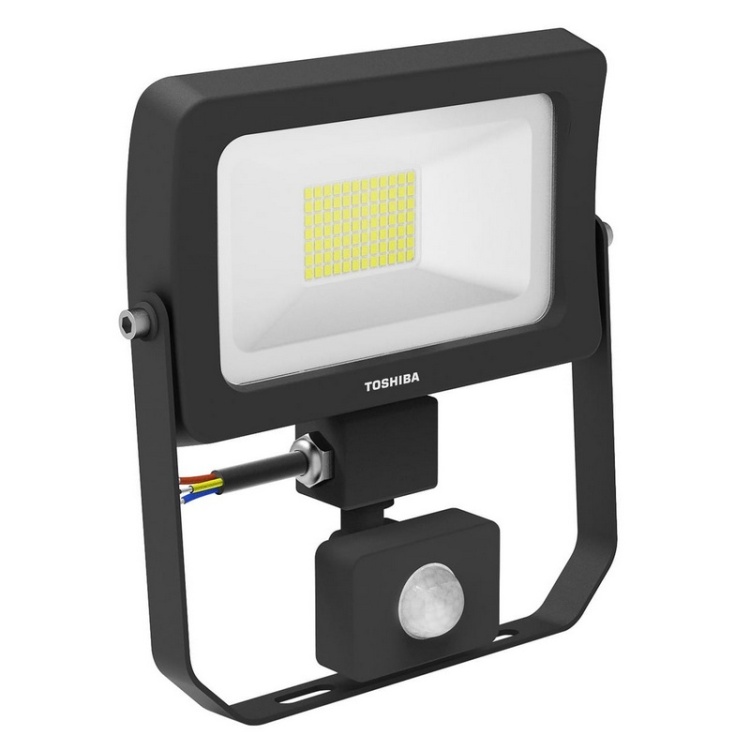 Naświetlacz LED TOSHIBA 30W 5000K 3000lm IP65 IK05 z czujnikiem ruchu PIR – światło dzienne, metalowa obudowa