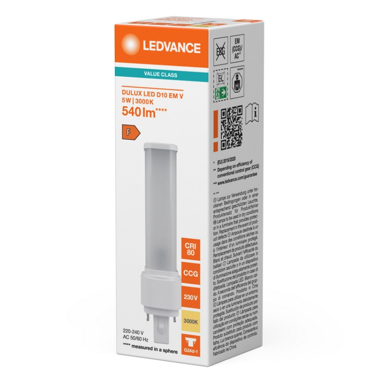 Świetlówka LED LEDVANCE DULUX D10 5W = 13W 2P G24d-1 3000K 540lm biała ciepła EM/230V opakowanie