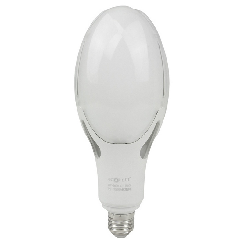 Żarówka LED przemysłowa Ecolight Rocket E27→E40 40W 4000K 4000lm 300° – neutralna barwa światła