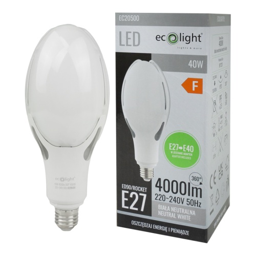 Żarówka LED przemysłowa Rocket E27→E40 40W 4000K 4000lm 300° Ecolight