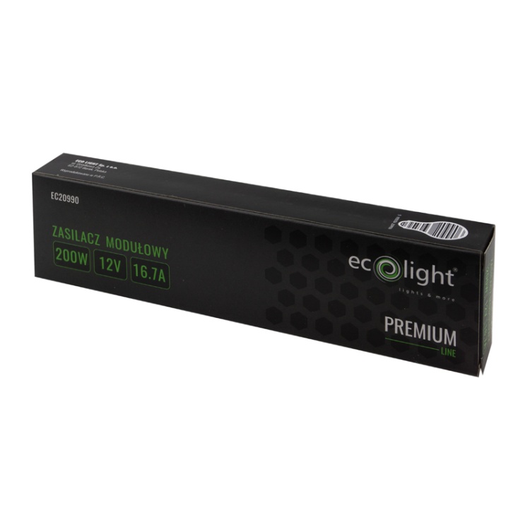 Zasilacz modułowy slim PREMIUM 200W 12V 16.7A IP20 Ecolight opakowanie