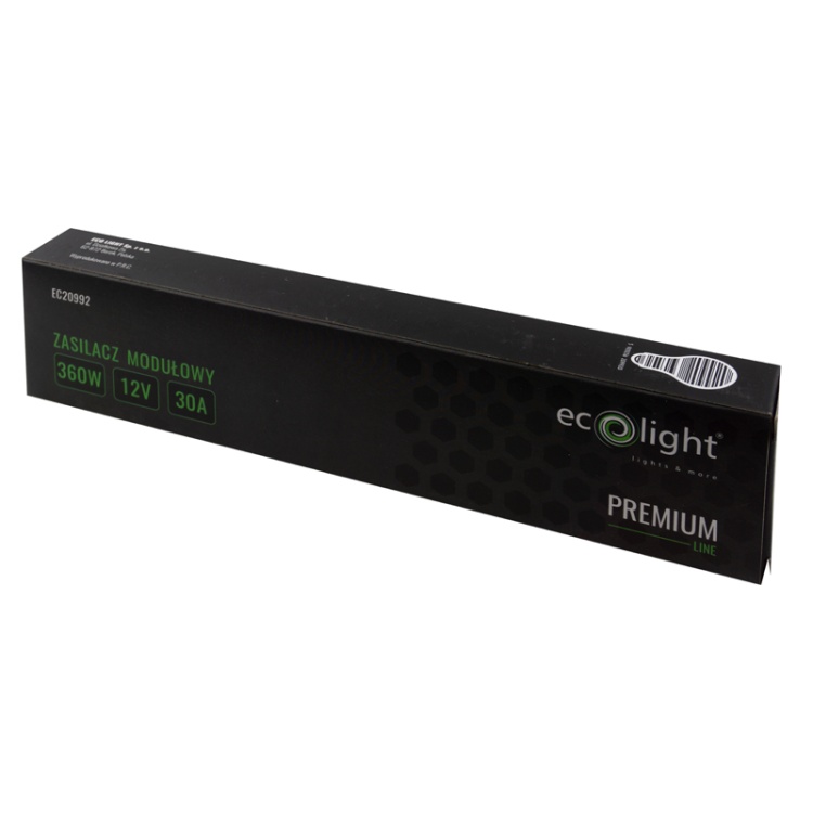 Zasilacz modułowy slim PREMIUM 360W 12V 30A IP20 Ecolight opakowanie