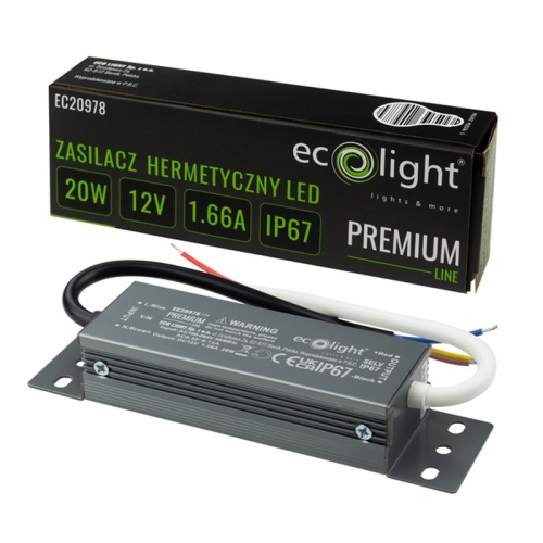 Zasilacz hermetyczny Ecolight PREMIUM 20W 12V 1,66A IP67 – wodoodporny zasilacz LED