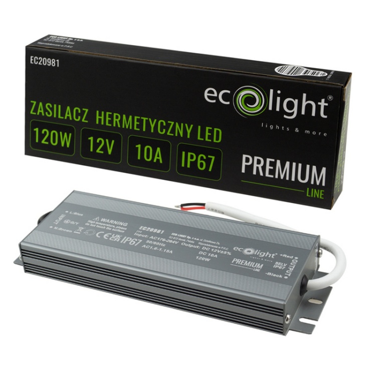 Zasilacz hermetyczny Ecolight PREMIUM 120W 12V 10A IP67 – wodoodporny zasilacz LED