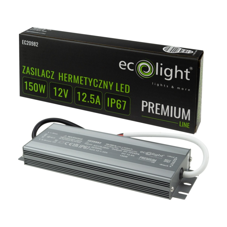 Zasilacz hermetyczny Ecolight PREMIUM 150W 12V 12,5A IP67 – zasilacz LED wodoodporny klasy Premium