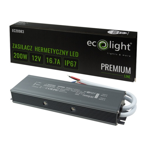 Zasilacz hermetyczny Ecolight PREMIUM 200W 12V 16,7A IP67 – zasilacz LED wodoodporny klasy Premium