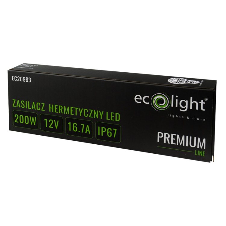 Zasilacz hermetyczny PREMIUM 200W 12V 16.7A IP67 Ecolight opakowanie