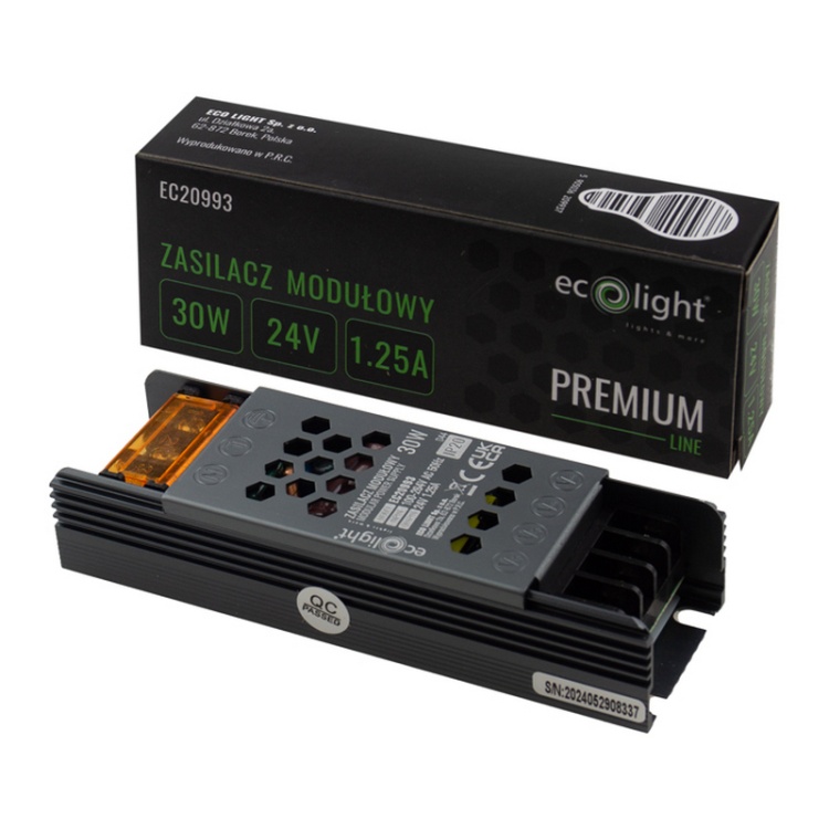Zasilacz modułowy slim Ecolight PREMIUM 30W 24V 1,25A IP20 – kompaktowy zasilacz LED klasy Premium