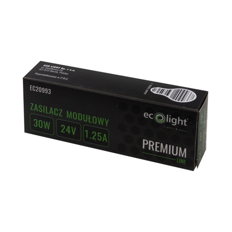 Zasilacz modułowy slim PREMIUM 30W 24V 1.25A IP20 Ecolight opakowanie