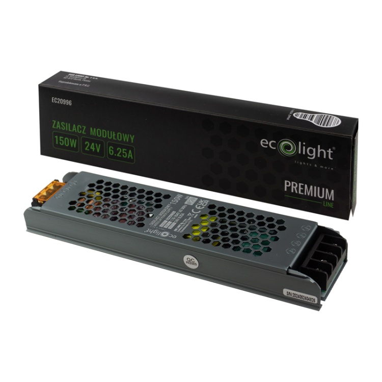 Zasilacz modułowy slim Ecolight PREMIUM 150W 24V 6,25A IP20 – zasilacz LED do instalacji profesjonalnych