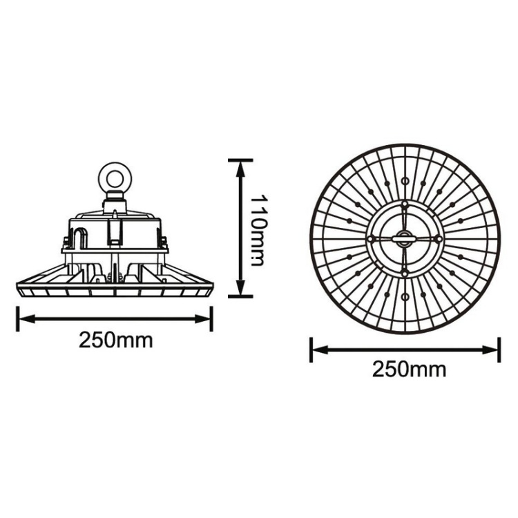 Lampa przemysłowa High Bay Premium HB-S16 100W 6500K 20000lm IP65 Ecolight wymiary