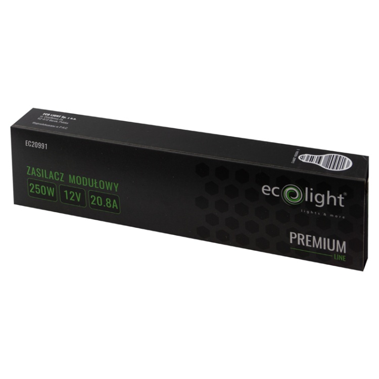 Zasilacz modułowy slim PREMIUM 250W 12V 20.8A IP20 Ecolight EC20991 opakowanie