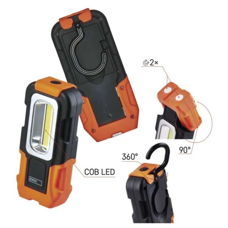Lampa warsztatowa LED COB EMOS P3881 180lm 2 tryby z magnesem i hakiem EMOS informacje