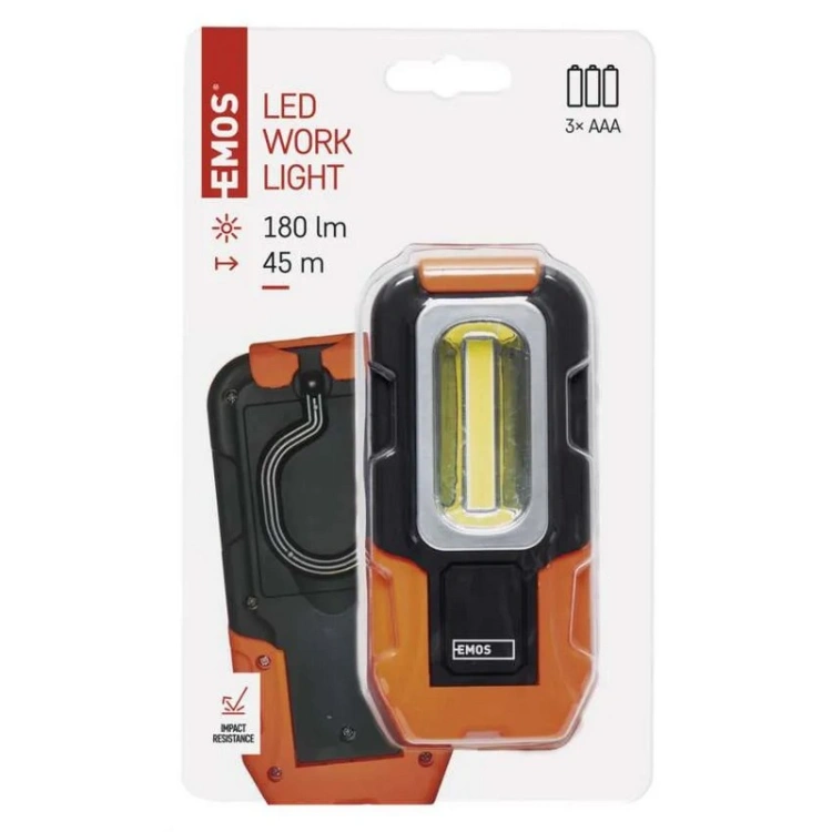 Lampa warsztatowa LED COB EMOS P3881 180lm 2 tryby z magnesem i hakiem EMOS opakowanie