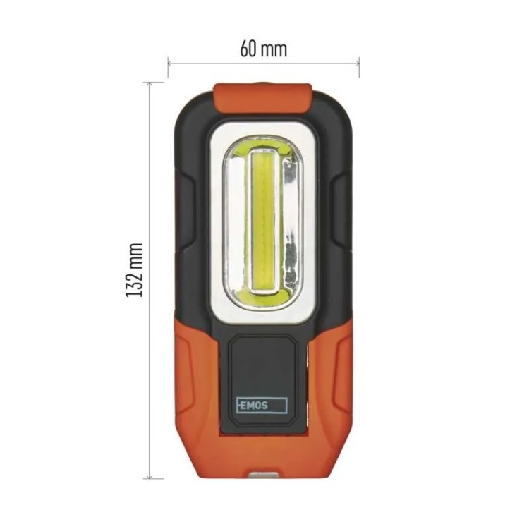Lampa warsztatowa LED COB EMOS P3881 180lm 2 tryby z magnesem i hakiem EMOS wymiary