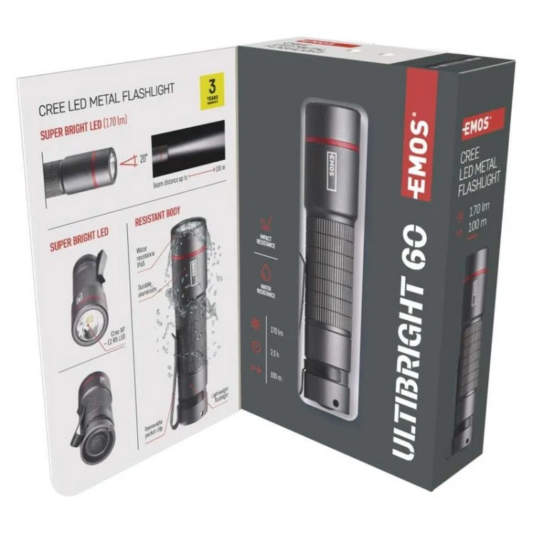 Latarka ULTIBRIGHT 60 LED CREE 170lm IP65 Emos P3160 opakowanie