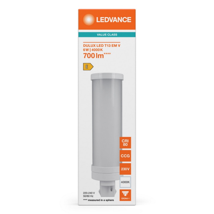 Świetlówka LED DULUX T13 6W = 13W 2P GX24d-1 4000K 700lm biała neutralna EM/230V opakowanie przód – Ledvance