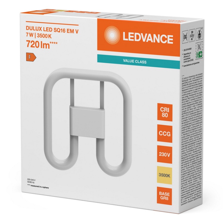 Świetlówka LED DULUX SQ16 7W=16W GR8 3500K 720lm EM/230V Ledvance opakowanie