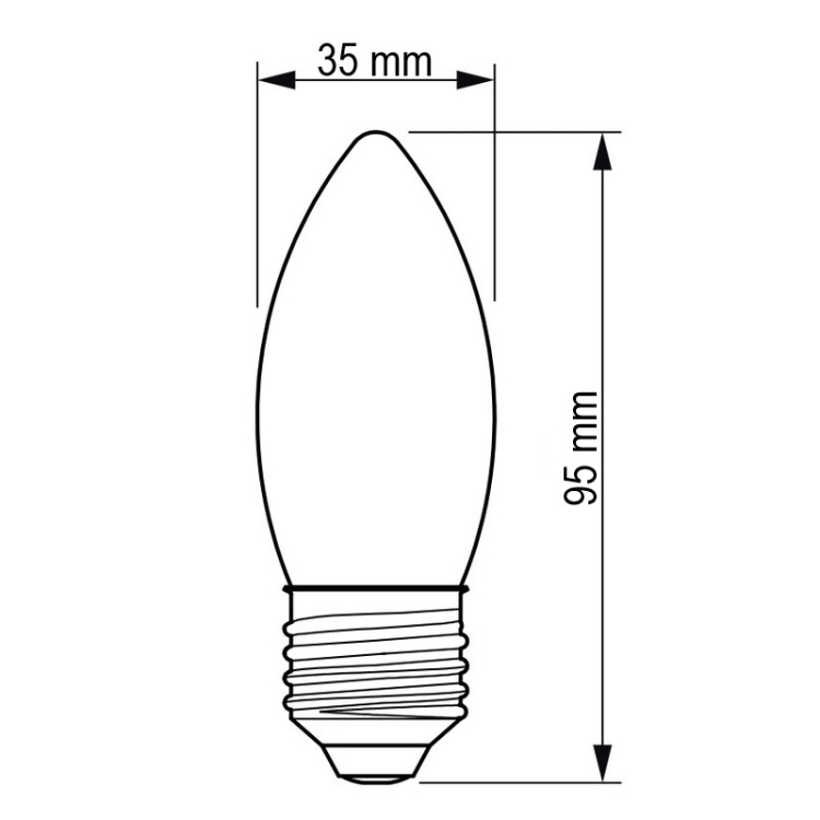 Żarówka świecowa LED PHILIPS MASTER Glass Candle 3.4W 2200–2700K 470lm E27 B35 wymiary – ciepła, ściemnialna