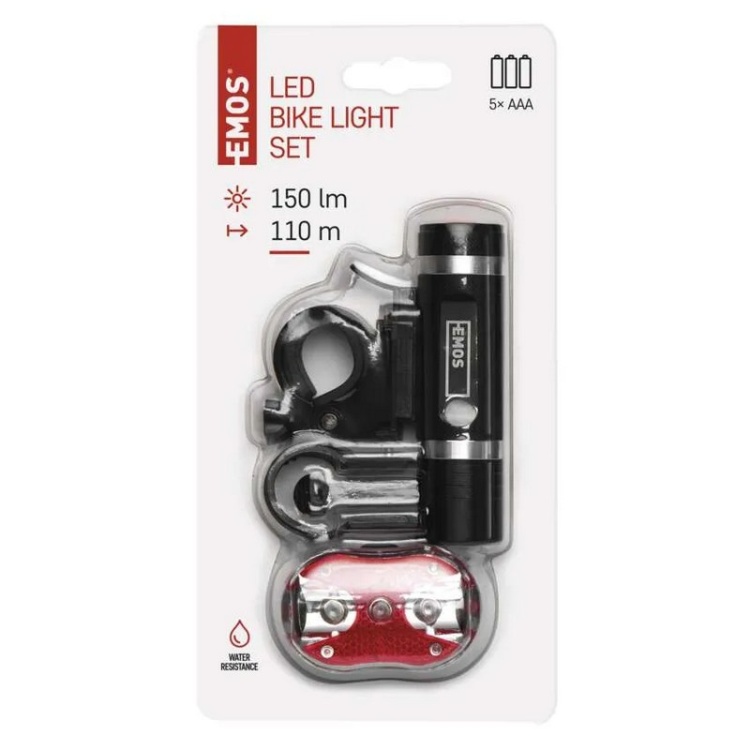 Zestaw lampek rowerowych LED EMOS P3920 150lm IP43 opakowanie – przednia i tylna lampka z uchwytem