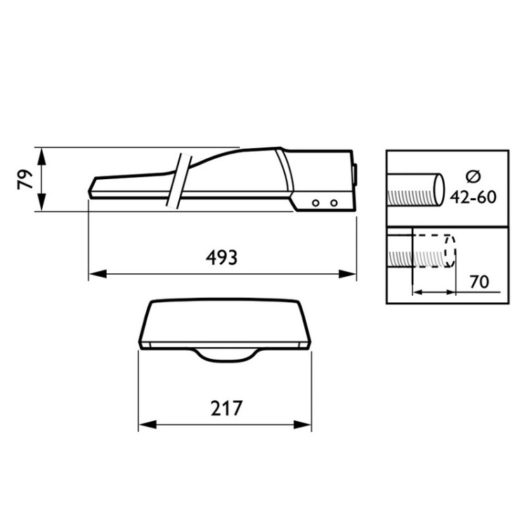 Oprawa LED PHILIPS CoreLine Malaga 47W na słupie oświetleniowym wymiary