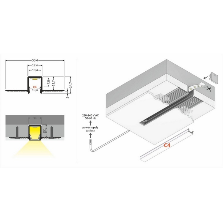 Profil aluminiowy TOPMET HIDE10 C4 2000mm do zabudowy