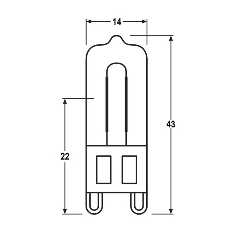 Wymiary żarówki OSRAM HALOPIN PRO 35W G9 – 43×14 mm