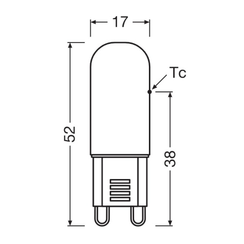 Wymiary żarówki LED G9 PIN 30 2.6W 827 Clear