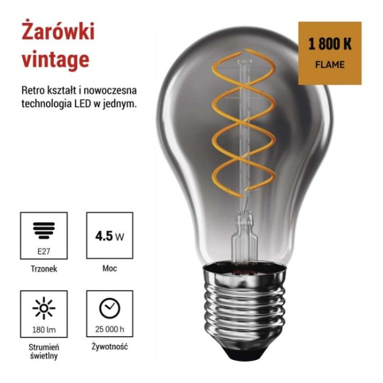 Żarówka dekoracyjna flame 1800K A60