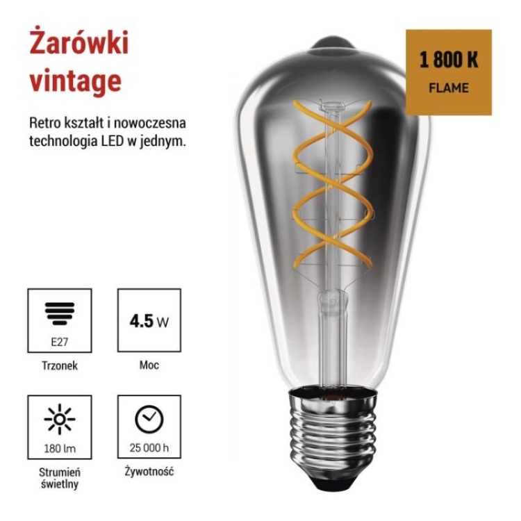 Żarówka LED E27 ST64 4,5W flame