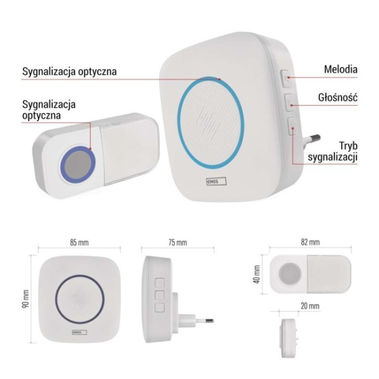 Kompletny dzwonek bezprzewodowy z przyciskiem LED