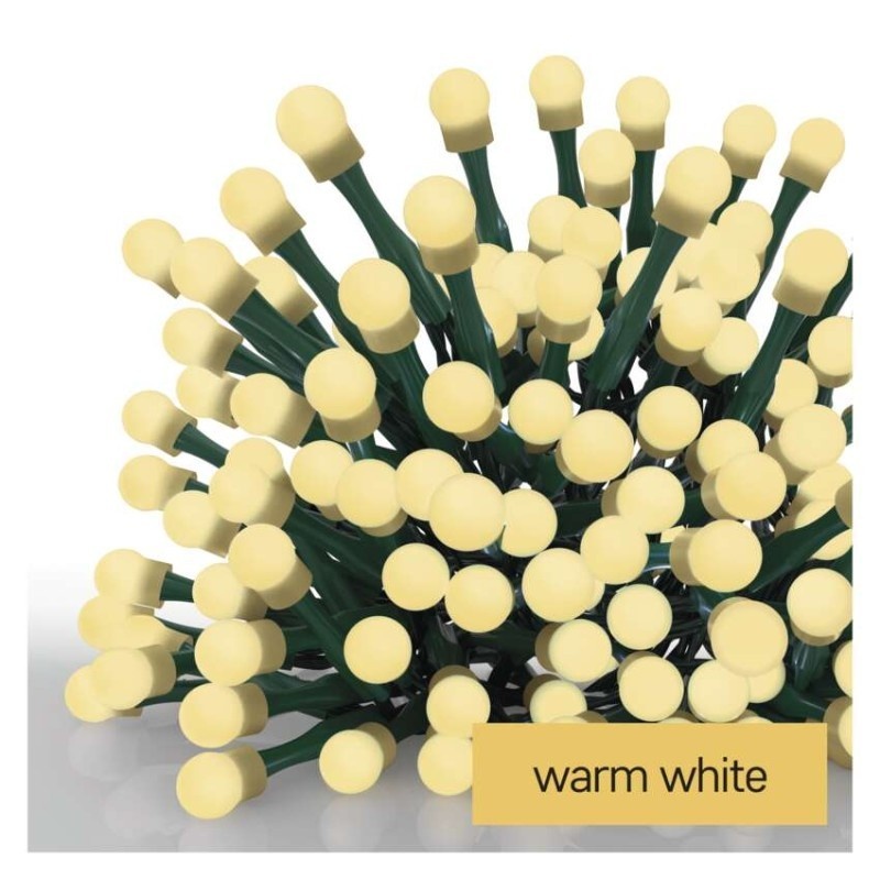 Lampki choinkowe 200 LED cherry 20m , ciepła biel, zielony przewód, IP44,8 programów, time