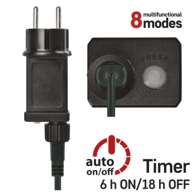 Lampki choinkowe Classic 80 LED 8m multikolor, zielony przewód, IP44, 8 programów, timer