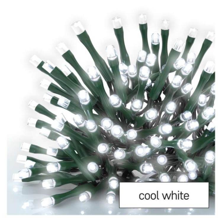 Lampki choinkowe Classic 80 LED 8m zimna biel, zielony przewód, IP44, 8 programów, timer