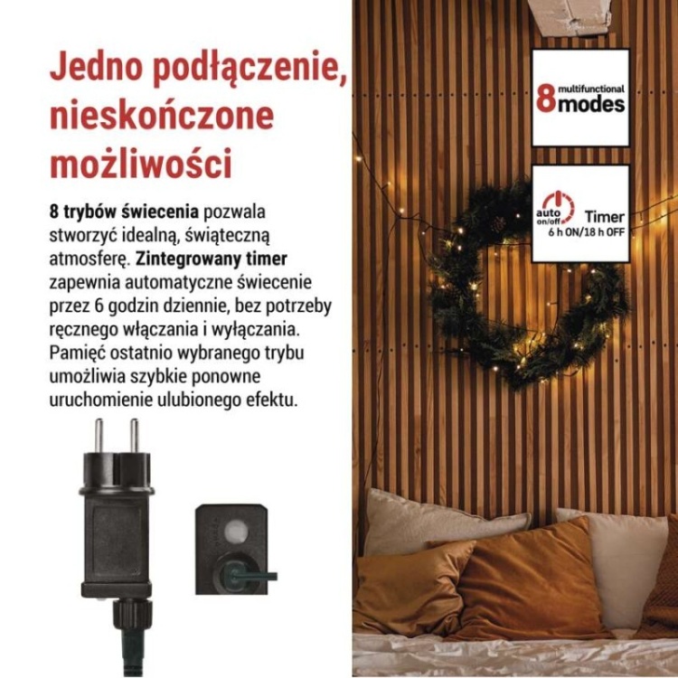 Energooszczędne lampki LED 8m na choinkę 140 cm