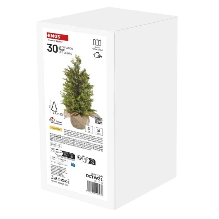 Dekoracje - choinka 30 LED, 50 cm, ciepła biel, IP44, timer