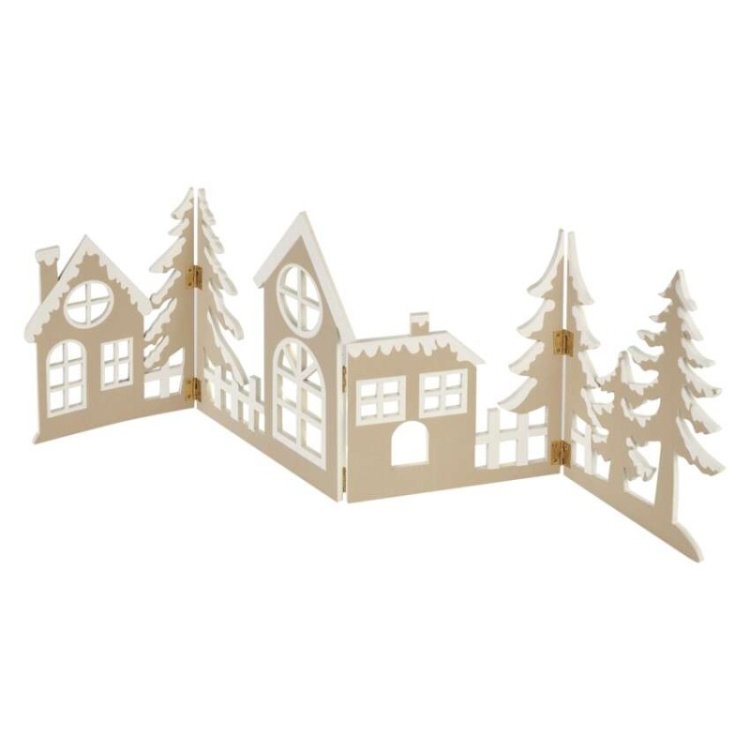 Drewniana wioska LED 60 cm – widok frontalny