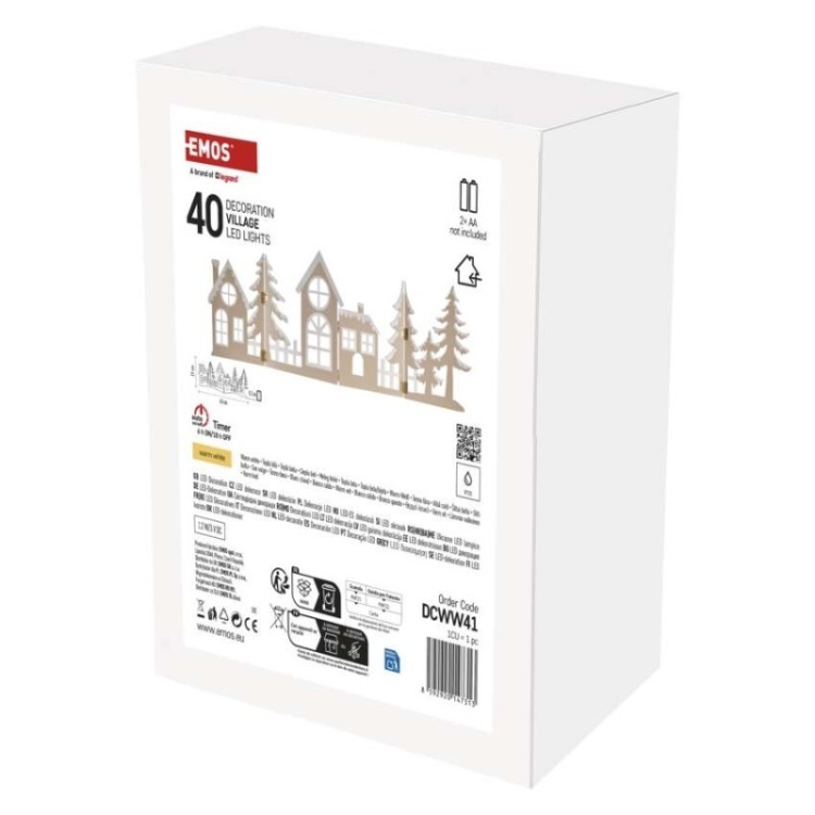Dekoracje - wioska 40 LED, 60 cm, 2x AA, ciepła biel, IP20, timer