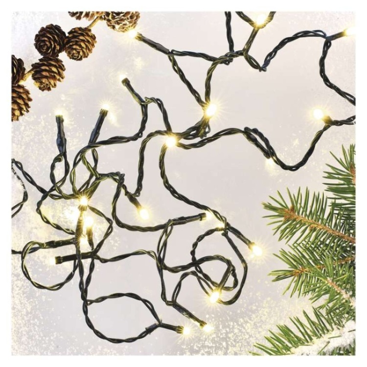 Lampki choinkowe Classic 40 LED 4m ciepła biel, zielony przewód, IP44, 8 programów, timer