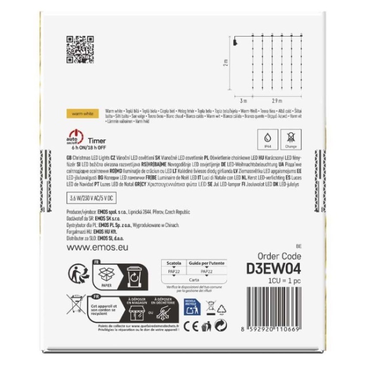 Kurtyna LED EMOS D3EW04 – ciepłe oświetlenie DROP