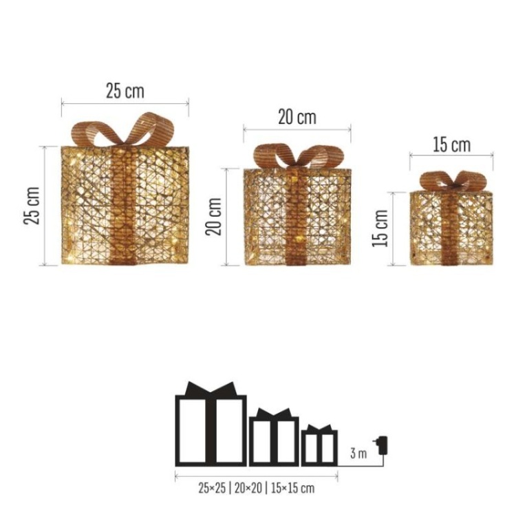 Wymiary świecące prezenty świąteczne LED EMOS DCFC14