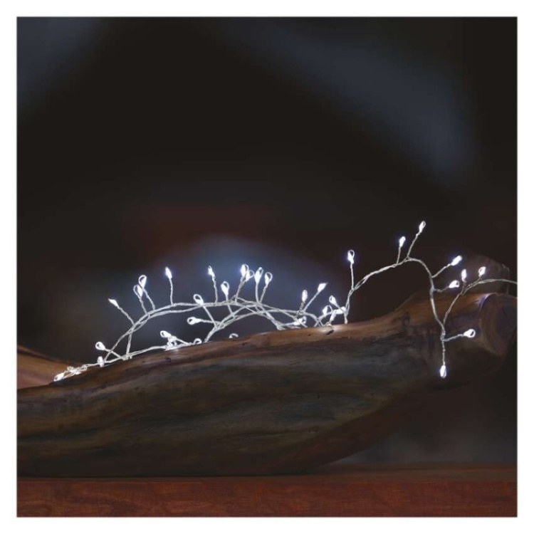 Dekoracje - 100LED small nano łezki, jeżyk, 2,4m 3xAA zimna biel, sreb przew, IP20, timer