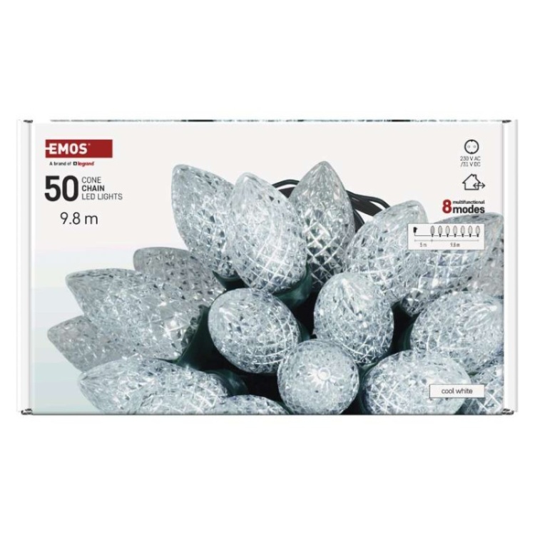 Łańcuch LED szyszki na choinkę – zimna biel