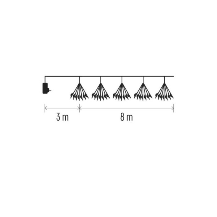 Dekoracje - 450 LED 8 m nano łezki frędzle ciepła biel, zielony przewód, IP20, timer