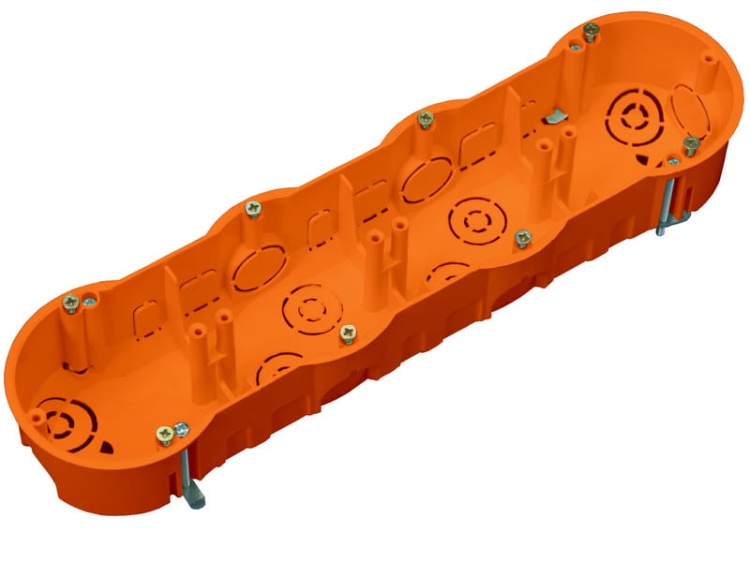 Puszka instalacyjna poczwórna z wkrętami pomarańczowa PAWBOL