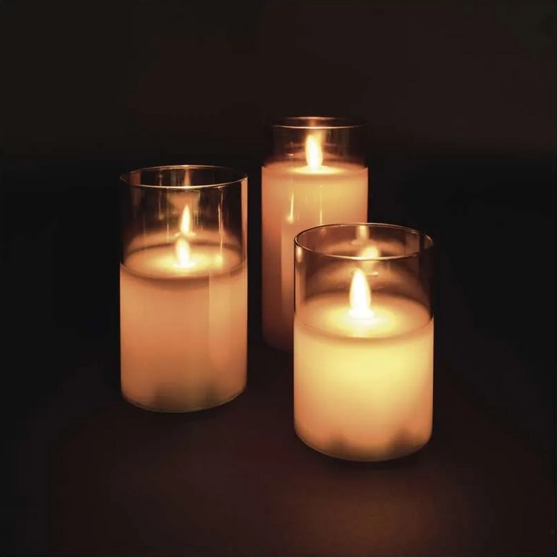 Zestaw świec LED w szkle z ruchomym płomieniem i timerem