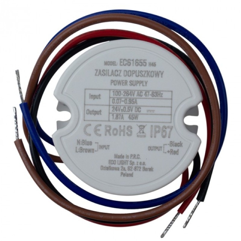 Zasilacz LED dopuszkowy fi60 45W – ECOLIGHT