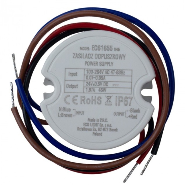 Zasilacz LED dopuszkowy fi60 45W – ECOLIGHT